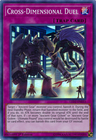 A Super Rare "Cross-Dimensional Duel" card from the Yugioh Set: Legendary Duelists: Ancient Millennium.