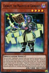 A Super Rare "Crowley, the Magistus of Grimoires" card from the Yugioh Set: Genesis Impact.