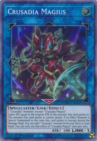 A Super Rare "Crusadia Magius" card from the Yugioh Set: Cybernetic Horizon.