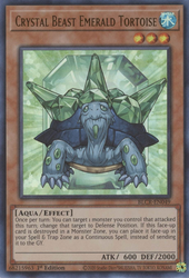 An Ultra Rare "Crystal Beast Emerald Tortoise" card from the Yugioh Set: Battles of Legend: Crystal Revenge (BLCR).