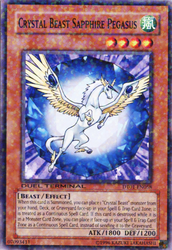 A Common Duel Terminal "Crystal Beast Sapphire Pegasus" card from the Yugioh Set: Duel Terminal 1 (DT01).