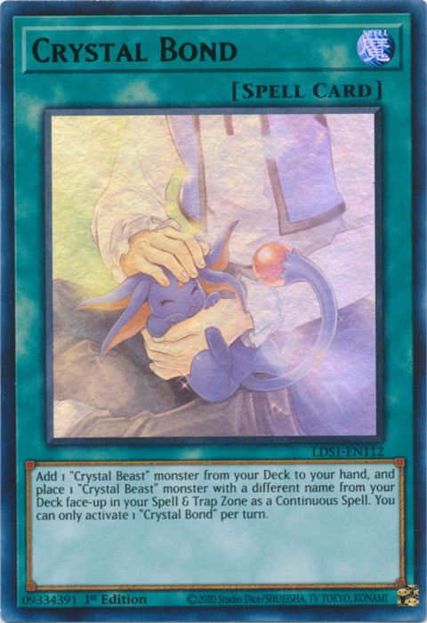 An Ultra Rare Purple "Crystal Bond" card from the Yugioh Set: Legendary Duelists: Season 1 (LDS1).