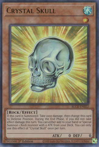 An Ultra Rare "Crystal Skull" card from the Yugioh Set: Battles of Legend: Crystal Revenge.