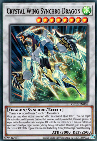  A Super Rare "Crystal Wing Synchro Dragon" card from the Yugioh OTS Tournament Pack 13 set.