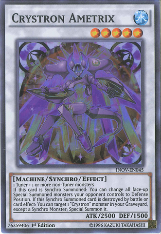 A Super Rare "Crystron Ametrix" card from the Yugioh Set: Invasion: Vengeance.