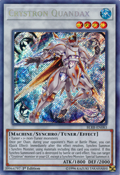 A Secret Rare "Crystron Quandax" card from the Yugioh Set: Invasion: Vengeance.