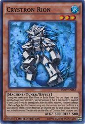 A Super Rare "Crystron Rion" card from the Yugioh Set: Invasion: Vengeance.