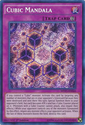 A Secret Rare "Cubic Mandala" card from the Yugioh Set: The Dark Side of Dimensions Movie Pack: Secret Edition.