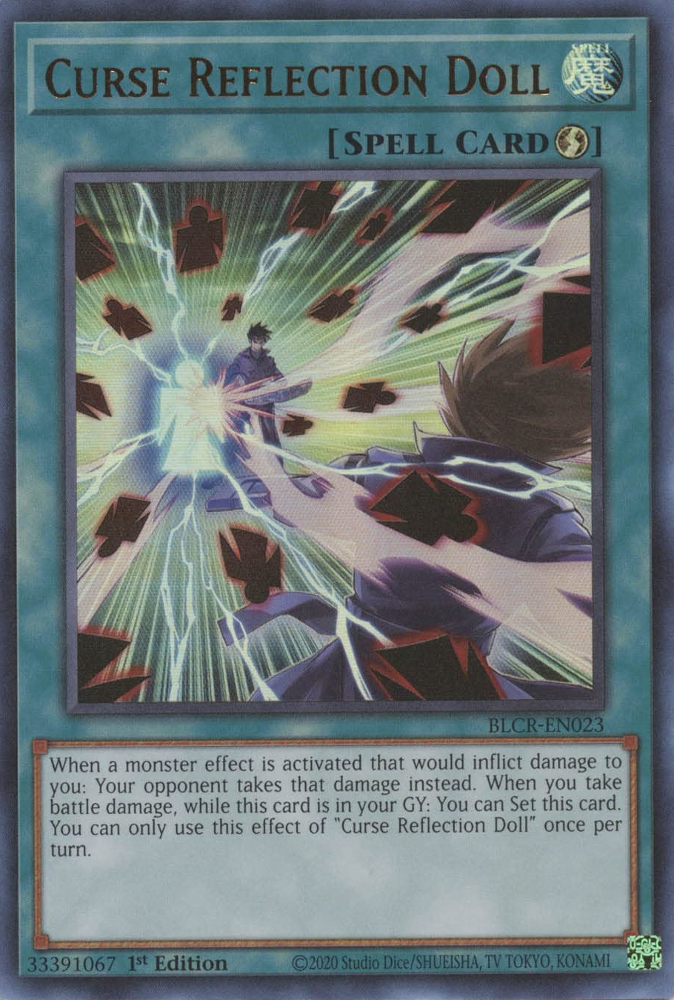 An Ultra Rare "Curse Reflection Doll" card from the Yugioh Set: Battles of Legend: Crystal Revenge.