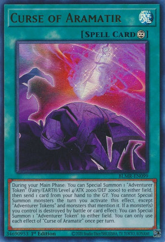 An Ultra Rare "Curse of Aramatir" card from the Yugioh Set: Battles of Legend: Monstrous Revenge.