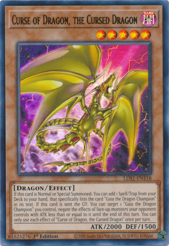 An Ultra Rare "Curse of Dragon, the Cursed Dragon" card from the Yugioh Set: Legendary Duelists: Season 1 (LDS1).