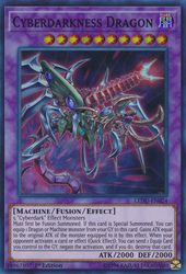 A Super Rare "Cyberdarkness Dragon" card from the Yugioh Set: Legendary Duelists (LEDU).