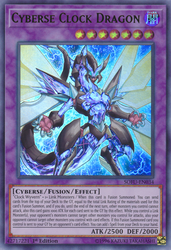 An Ultra Rare "Cyberse Clock Dragon" card from the Yugioh Set: Soul Fusion.