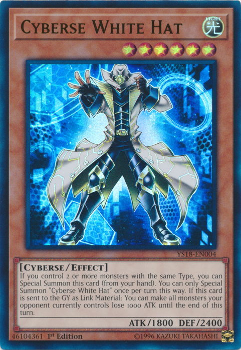 An Ultra Rare "Cyberse White Hat" card from the Yugioh Starter Deck: Codebreaker set.