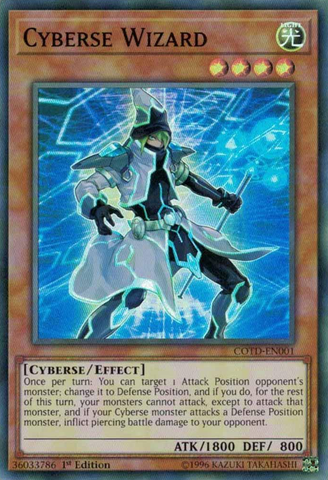 A Super Rare "Cyberse Wizard" card from the Yugioh Set: Code of the Duelist.