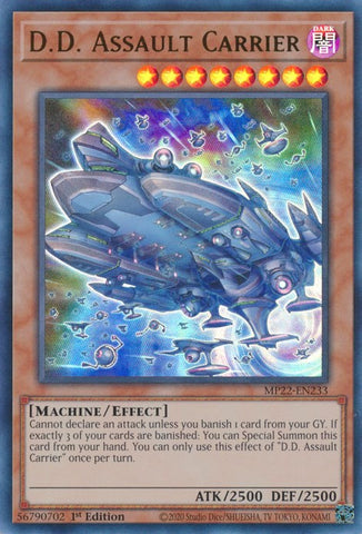 An Ultra Rare "D.D. Assault Carrier" card from the Yugioh 2022 Tin of the Pharaoh's Gods Set (MP22).