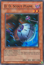 A Super Rare "D.D. Scout Plane" card from the Yugioh Set: Invasion of Chaos.