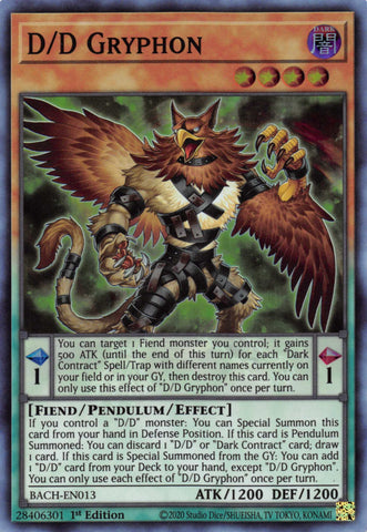  A Super Rare "D/D Gryphon" card from the Yugioh Set: Battle of Chaos.