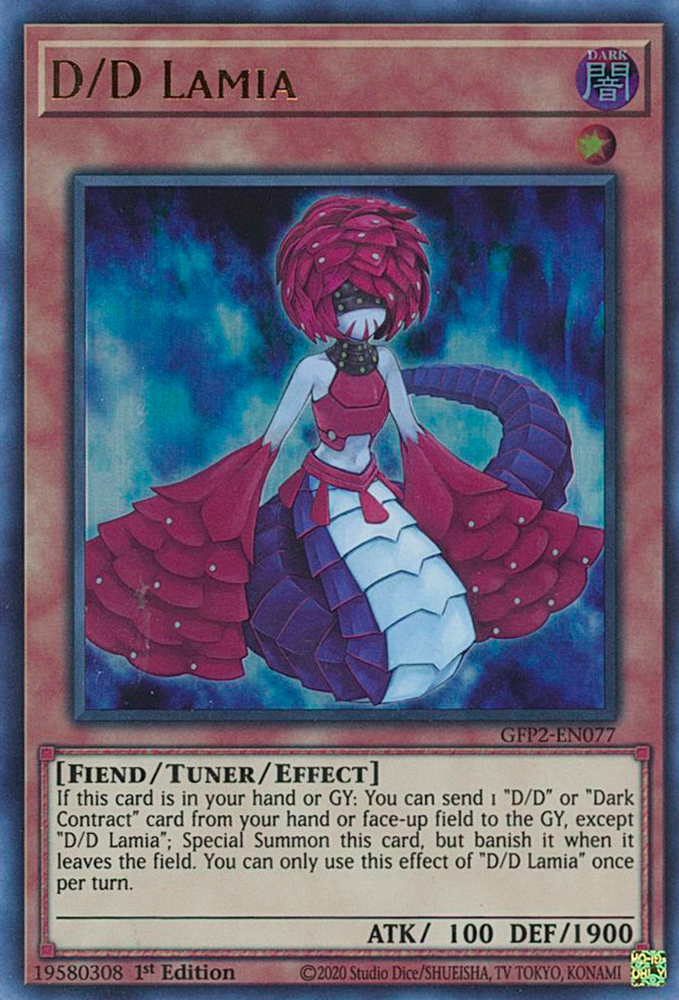  An Ultra Rare "D/D Lamia" card from the Yugioh Set: Ghosts From the Past: The 2nd Haunting (GFP2).