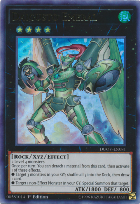 An Ultra Rare "Daigusto Emeral" card from the Yugioh Set: Duel Overload (DUOV).