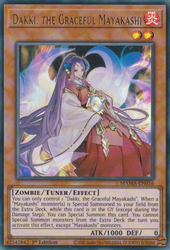 An Ultra Rare "Dakki, the Graceful Mayakashi" card from the Yugioh Set: Magnificent Mavens (MAMA).