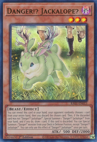 An Ultra Rare "Danger!? Jackalope?" card from the Yugioh Set: Rarity Collection 1 (RA01).