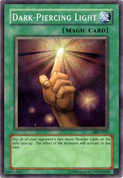 A Super Rare "Dark-Piercing Light" card from the Yugioh Mcdonalds Promotional Pack (MP1).