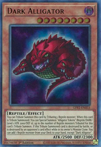 An Ultra Rare "Dark Alligator" card from the Yugioh Set: Ghosts From the Past: The 2nd Haunting (GFP2).