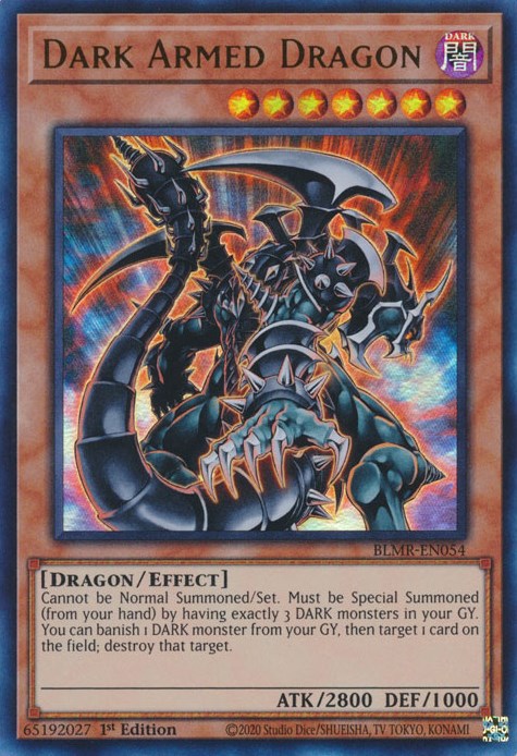 An Ultra Rare "Dark Armed Dragon" card from the Yugioh Set: Battles of Legend: Monstrous Revenge.