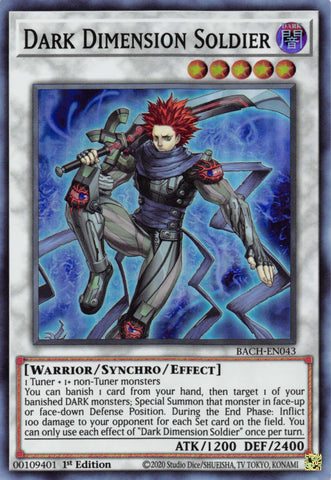  A Super Rare "Dark Dimension Soldier" card from the Yugioh Set: Battle of Chaos.