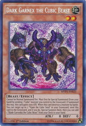 A Secret Rare "Dark Garnex the Cubic Beast" card from the Yugioh Set: The Dark Side of Dimensions Movie Pack: Secret Edition.