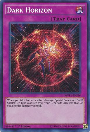 A Secret Rare "Dark Horizon" card from the Yugioh Set: The Dark Side of Dimensions Movie Pack: Secret Edition (MVP1).