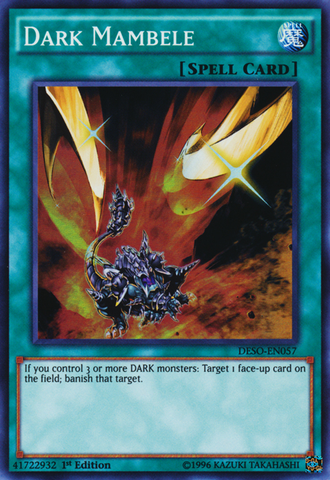 A Super Rare "Dark Mambele" card from the Yugioh Set: Destiny Soldiers.