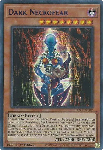 An Ultra Rare Blue "Dark Necrofear" card from the Yugioh Set: Legendary Duelists: Season 3.