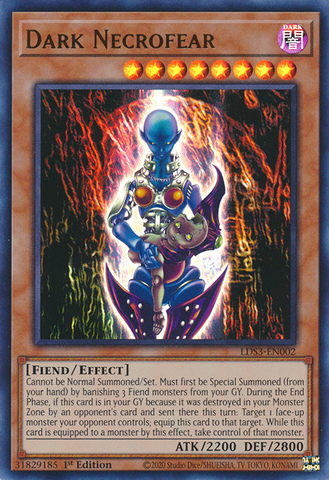 An Ultra Rare "Dark Necrofear" card from the Yugioh Set: Legendary Duelists: Season 3.