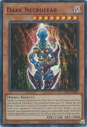 An Ultra Rare Red "Dark Necrofear" card from the Yugioh Set: Legendary Duelists: Season 3.