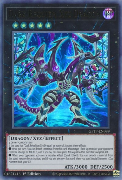 An Ultra Rare "Dark Requiem Xyz Dragon" card from the Yugioh Set: Ghosts From the Past (GFTP).