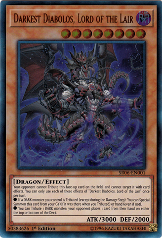 An Ultra Rare "Darkest Diabolos, Lord of the Lair" card from the Yugioh Structure Deck: Lair of Darkness.
