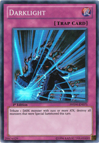 A Super Rare "Darklight" card from the Yugioh Set: Photon Shockwave.