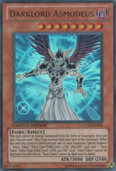 An Ultra Rare "Darklord Asmodeus" card from the Yugioh Set: Legendary Collection 2.