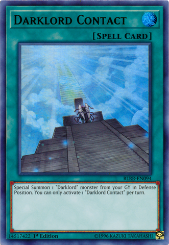 An Ultra Rare "Darklord Contact" card from the Yugioh Set: Battles of Legend: Relentless Revenge.