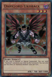 An Ultra Rare "Darklord Ukoback" card from the Yugioh Set: Duelist Saga.