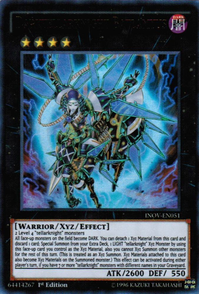An Ultra Rare "Darktellarknight Batlamyus" card from the Yugioh Set: Rarity Collection 1 (RA01).