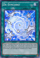 A Super Rare "De-Synchro" card from the Yugioh Set: Legendary Collection 5D's (LC5D).