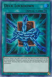 An Ultra Rare "Deck Lockdown" card from the Yugioh Set: Duel Overload (DUOV).