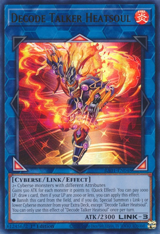An Ultra Rare "Decode Talker Heatsoul" card from the Yugioh Set: Rarity Collection 1 