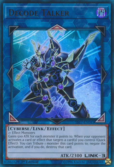 An Ultra Rare "Decode Talker" card from the Yugioh Starter Deck: Link Strike