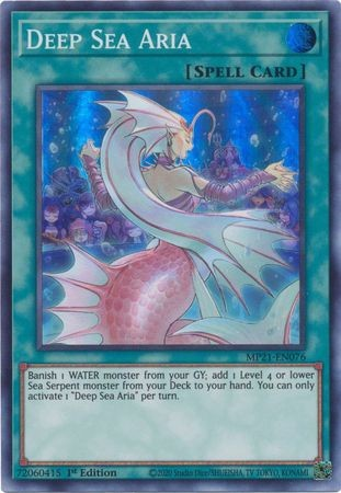  A Super Rare "Deep Sea Aria" card from the Yugioh 2021 Tin of Lost Memories.