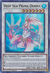 An Ultra Rare "Deep Sea Prima Donna" card from the Yugioh Set: Eternity Code.