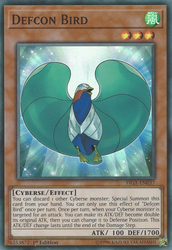 A Super Rare "Defcon Bird" card from the Yugioh Set: Fists of the Gadgets.